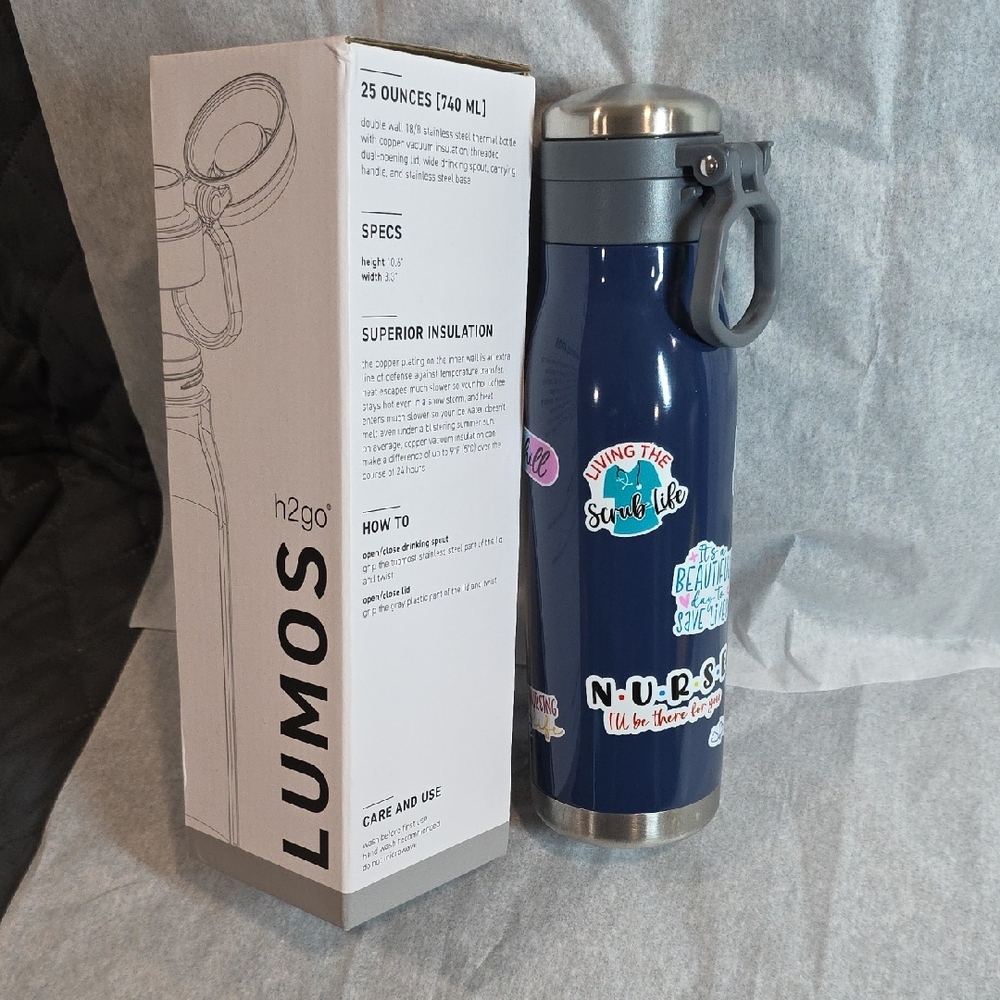 h2go LUMOS 25oz Stainless Steel Water Bottle Corporate Gift Westmed